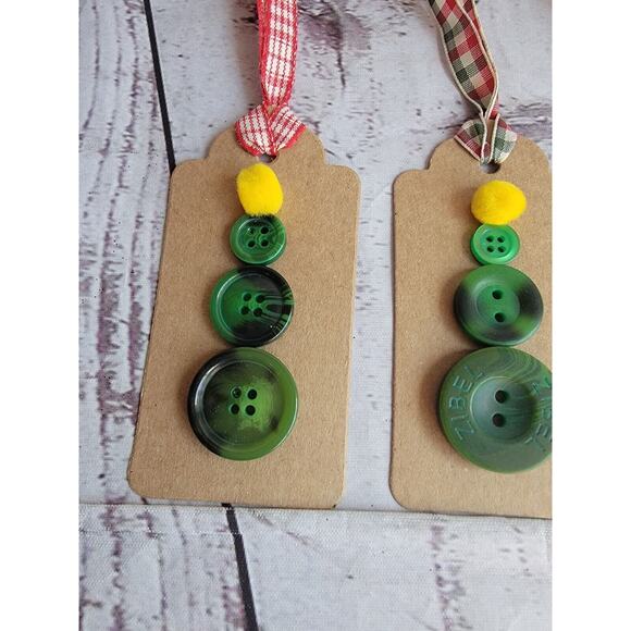 Handmade Button Christmas Grift Cards Christmas Tree Lot Of 3 - Picture 3 of 5